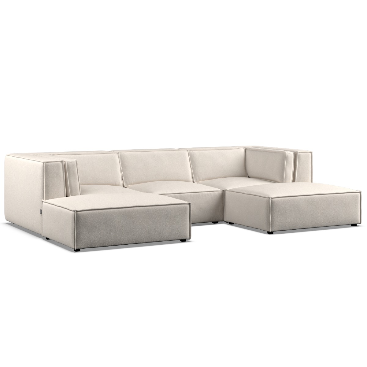 Corner Sofa - LUCCA Fabric 5 Seater U Shaped Ivory - Footstool End - Edgbaston Living