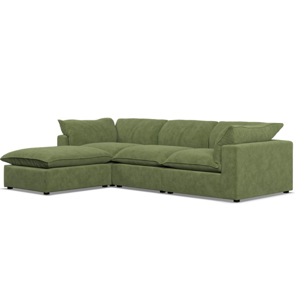 Corner Sofa - PUEBLA Fabric 3 Seater Right Hand Facing Verde - Footstool End - Edgbaston Living