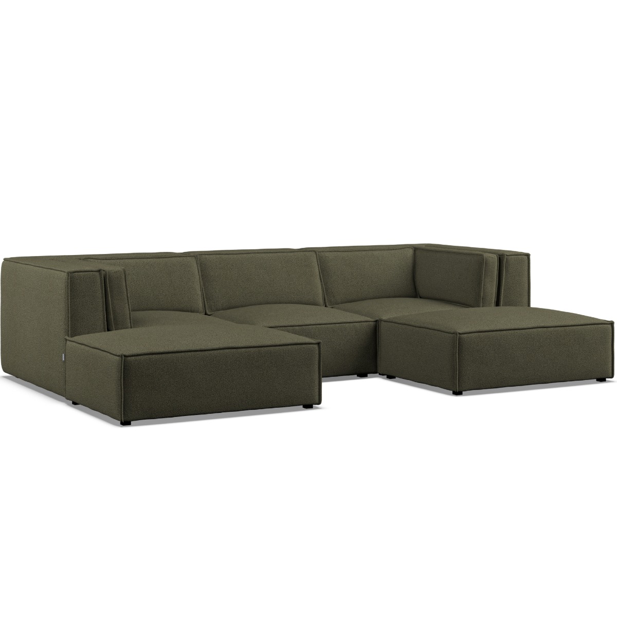 Corner Sofa - LUCCA Fabric 5 Seater U Shaped Winter Moss - Footstool End - Edgbaston Living