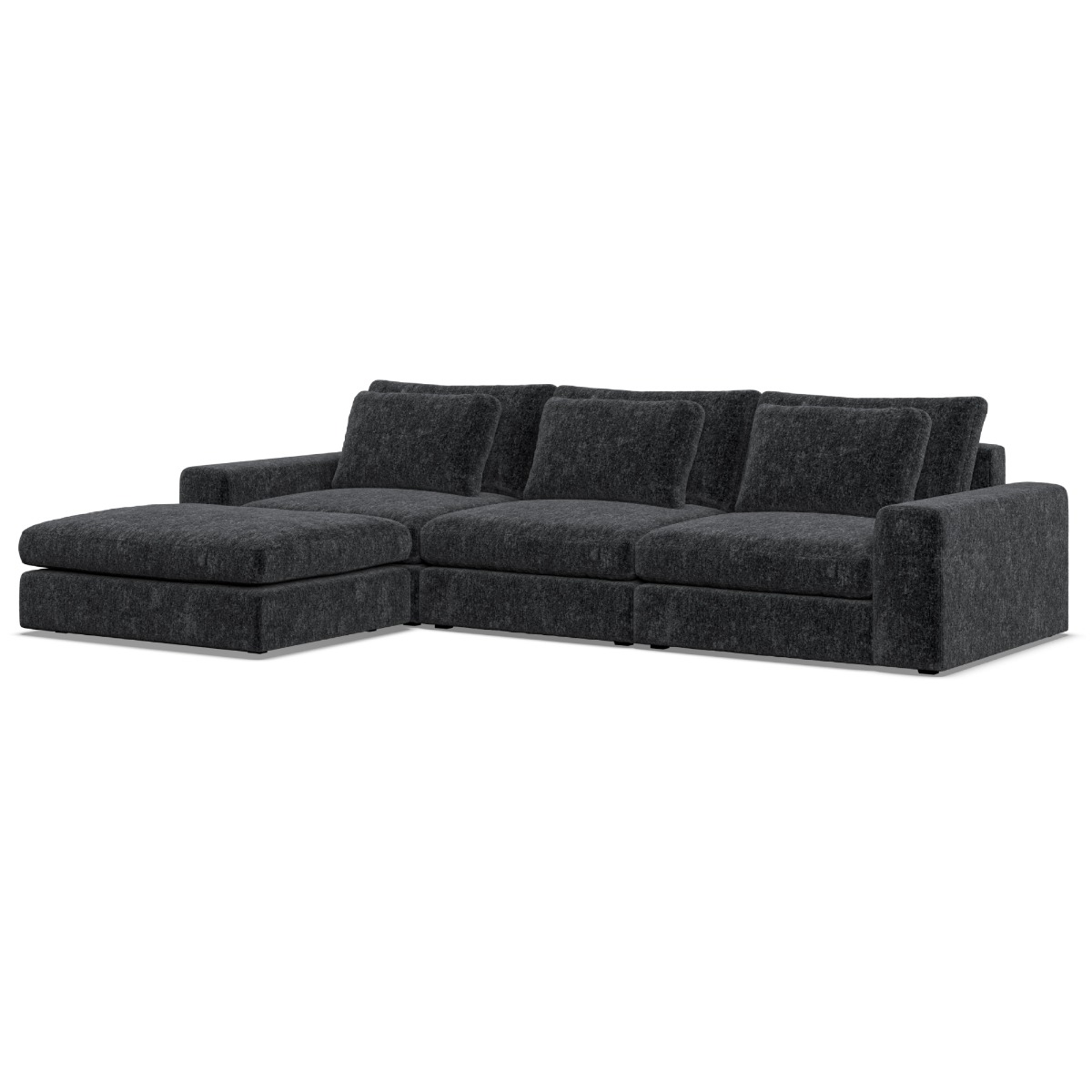 Corner Sofa - SOVA Fabric 3 Seater Right Hand Facing Black - Footstool End - Edgbaston Living