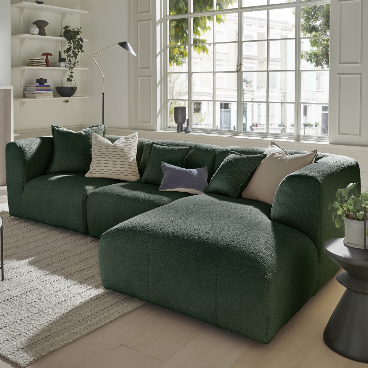 Corner Sofa - ESSAOUIRA Fabric 3 Seater Left Hand Facing - Jungle Green - Edgbaston Living