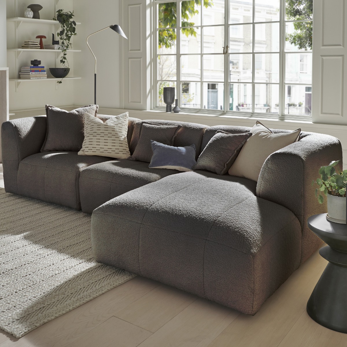 Corner Sofa - ESSAOUIRA Fabric 3 Seater Left Hand Facing - Steel Grey - Edgbaston Living