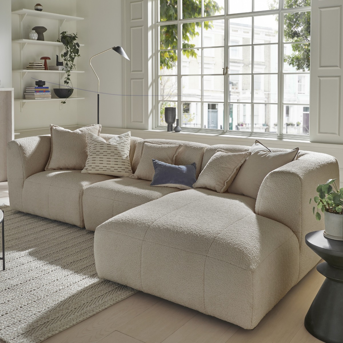 Corner Sofa - ESSAOUIRA Fabric 3 Seater Left Hand Facing - Sandshell - Edgbaston Living