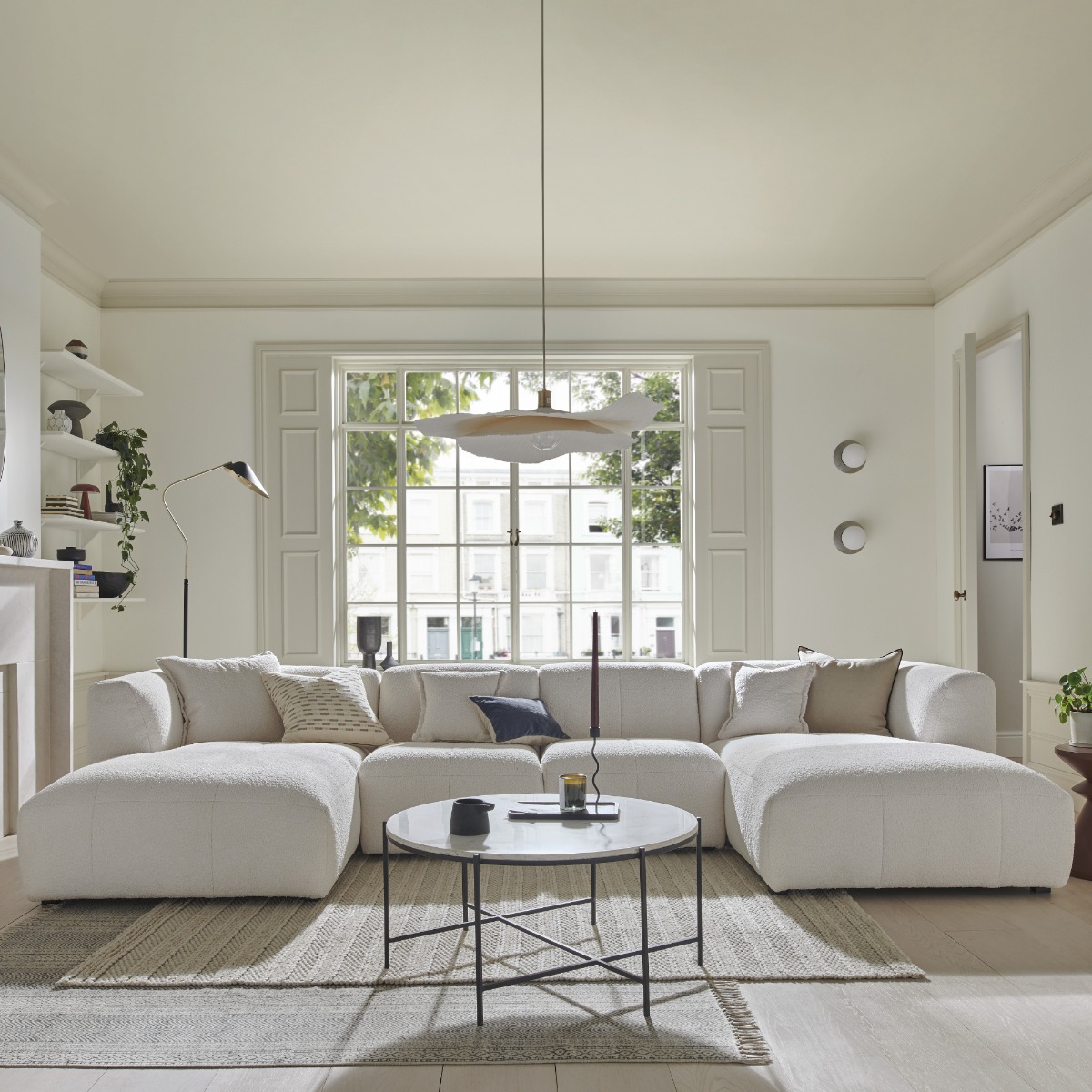 Corner Sofa - ESSAOUIRA Fabric 4 Seater U Shaped - Coconut Milk - Edgbaston Living