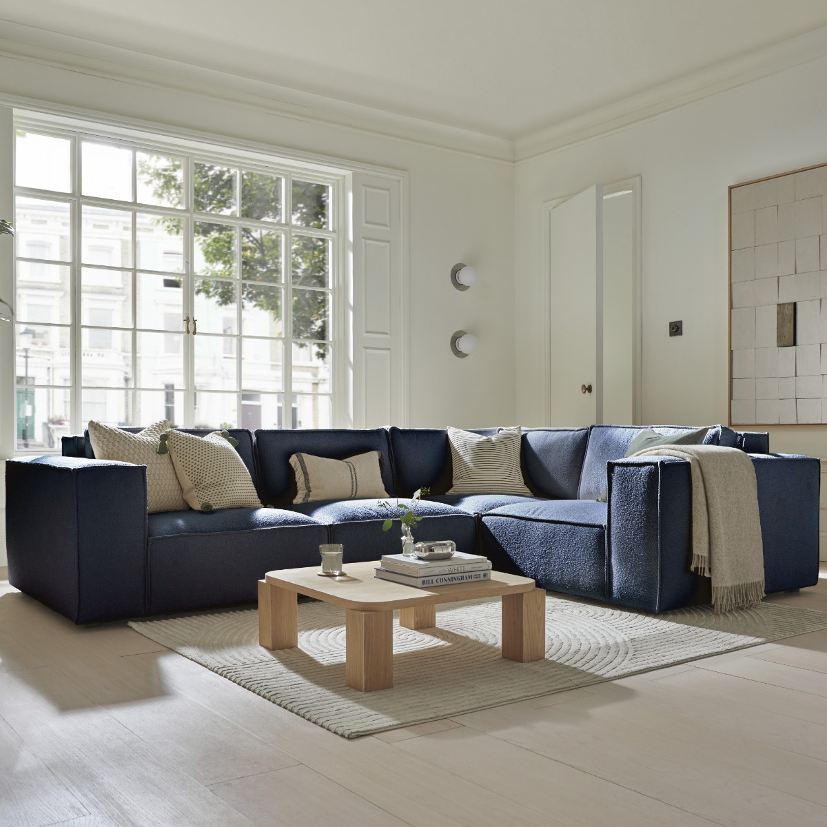 Corner Sofa - LUCCA Fabric 4 Seater Left Hand Facing - Deep Blue - Edgbaston Living
