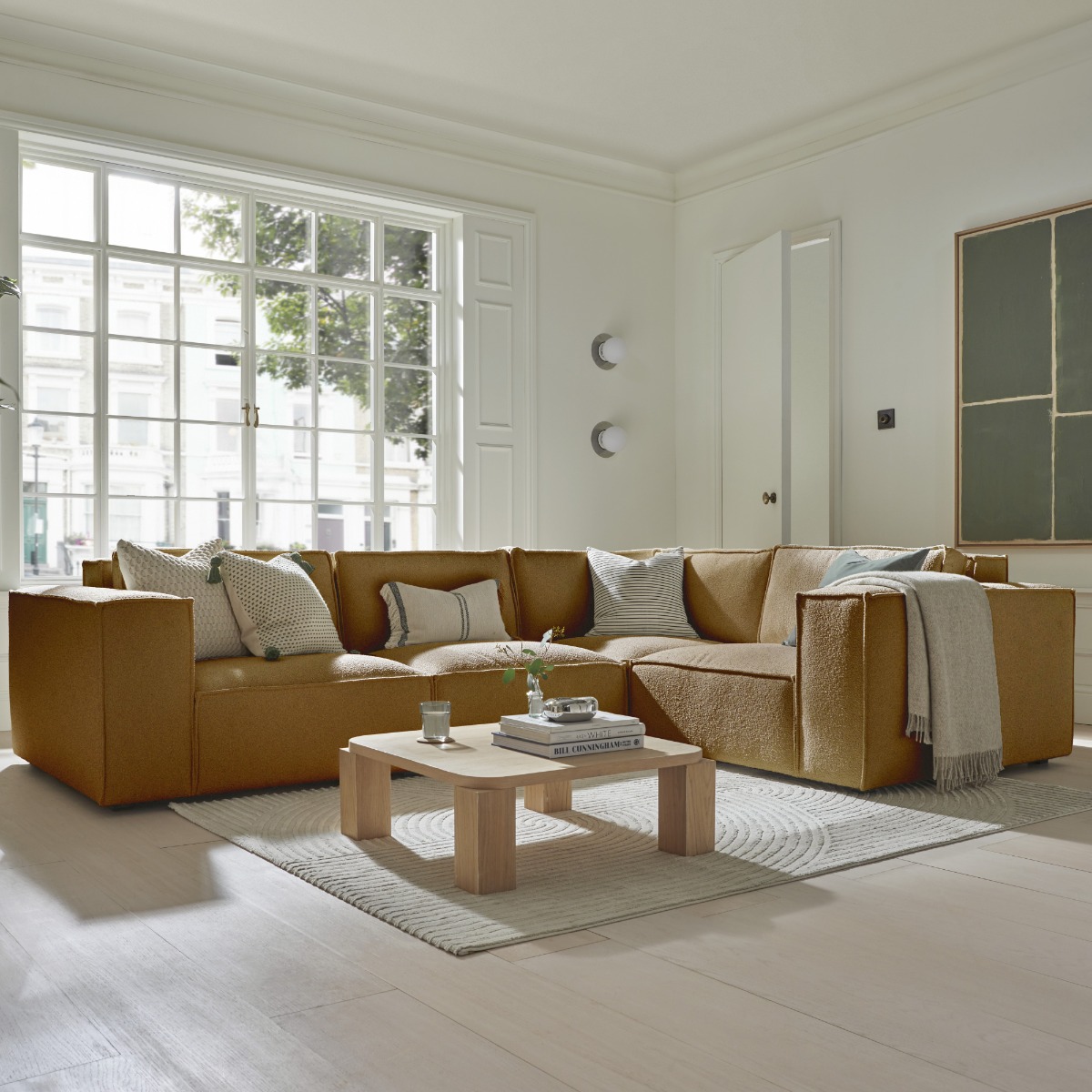 Corner Sofa - LUCCA Fabric 4 Seater Left Hand Facing - Inca Gold - Edgbaston Living