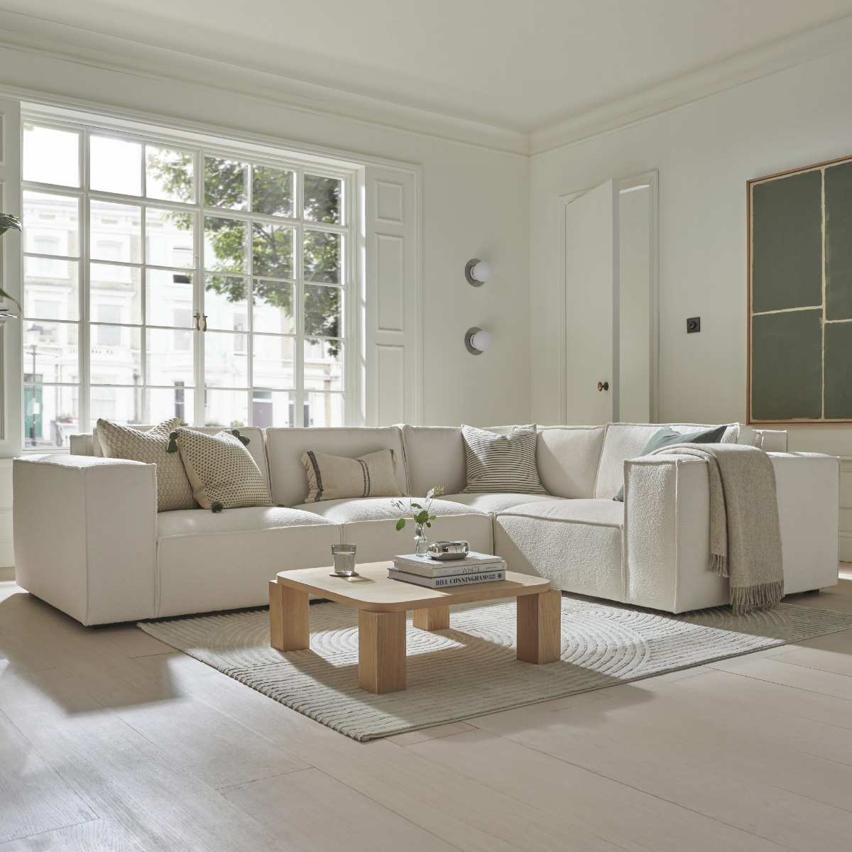 Corner Sofa - LUCCA Fabric 4 Seater Left Hand Facing - Ivory - Edgbaston Living