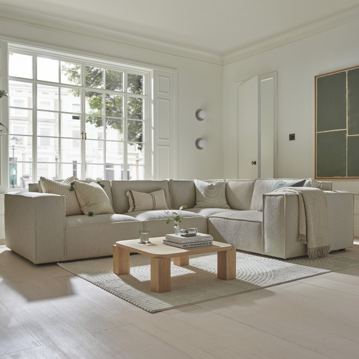 Corner Sofa - LUCCA Fabric 4 Seater Left Hand Facing - Linen - Edgbaston Living