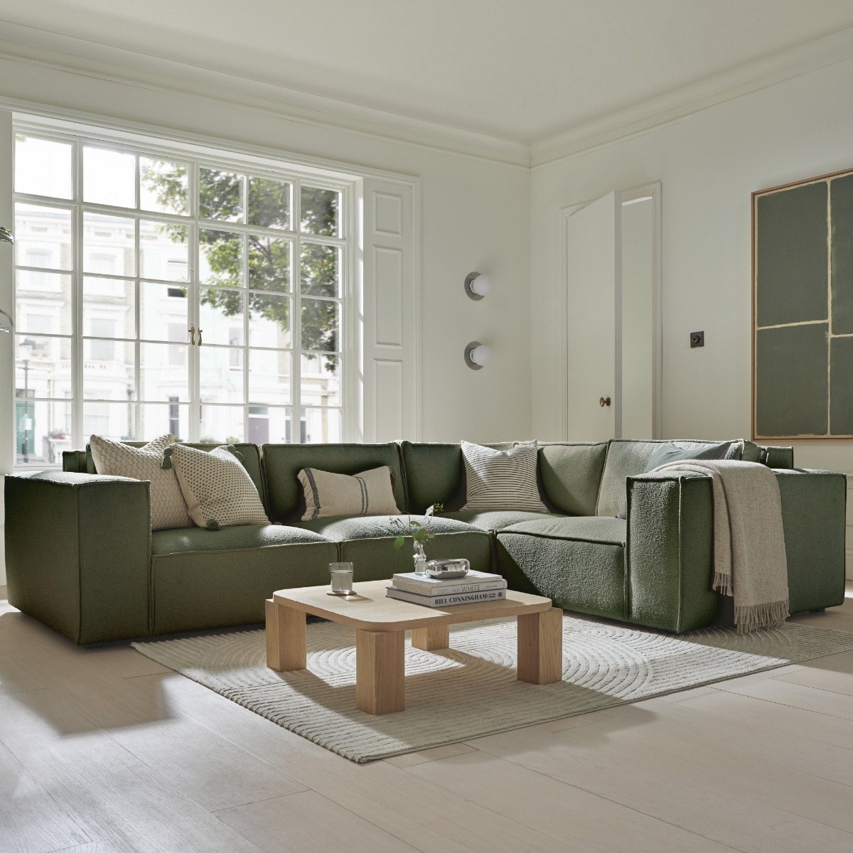 Corner Sofa - LUCCA Fabric 4 Seater Left Hand Facing - Winter Moss - Edgbaston Living