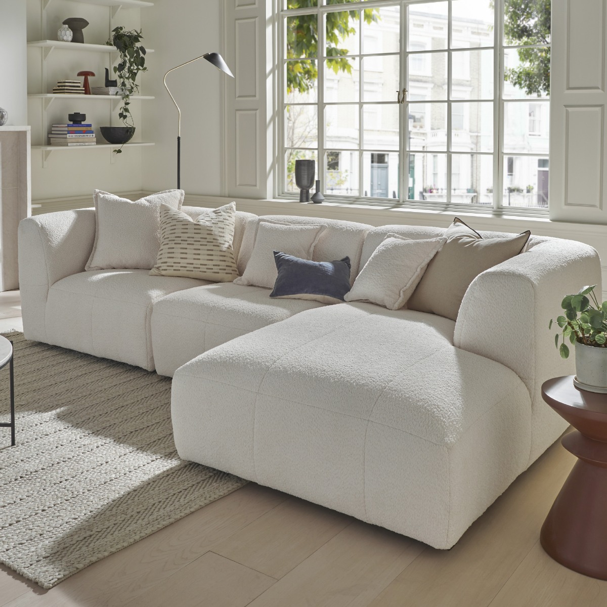 Corner Sofa - ESSAOUIRA Fabric 3 Seater Left Hand Facing - Coconut Milk - Edgbaston Living