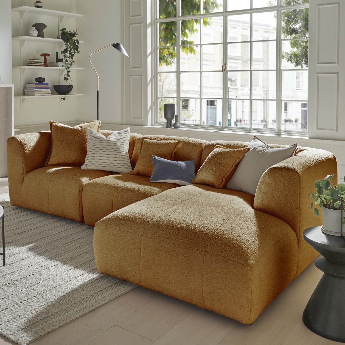 ESSAOUIRA Fabric 3 Seater Corner Sofa - L Shaped - Left Hand Facing - Golden Ochre