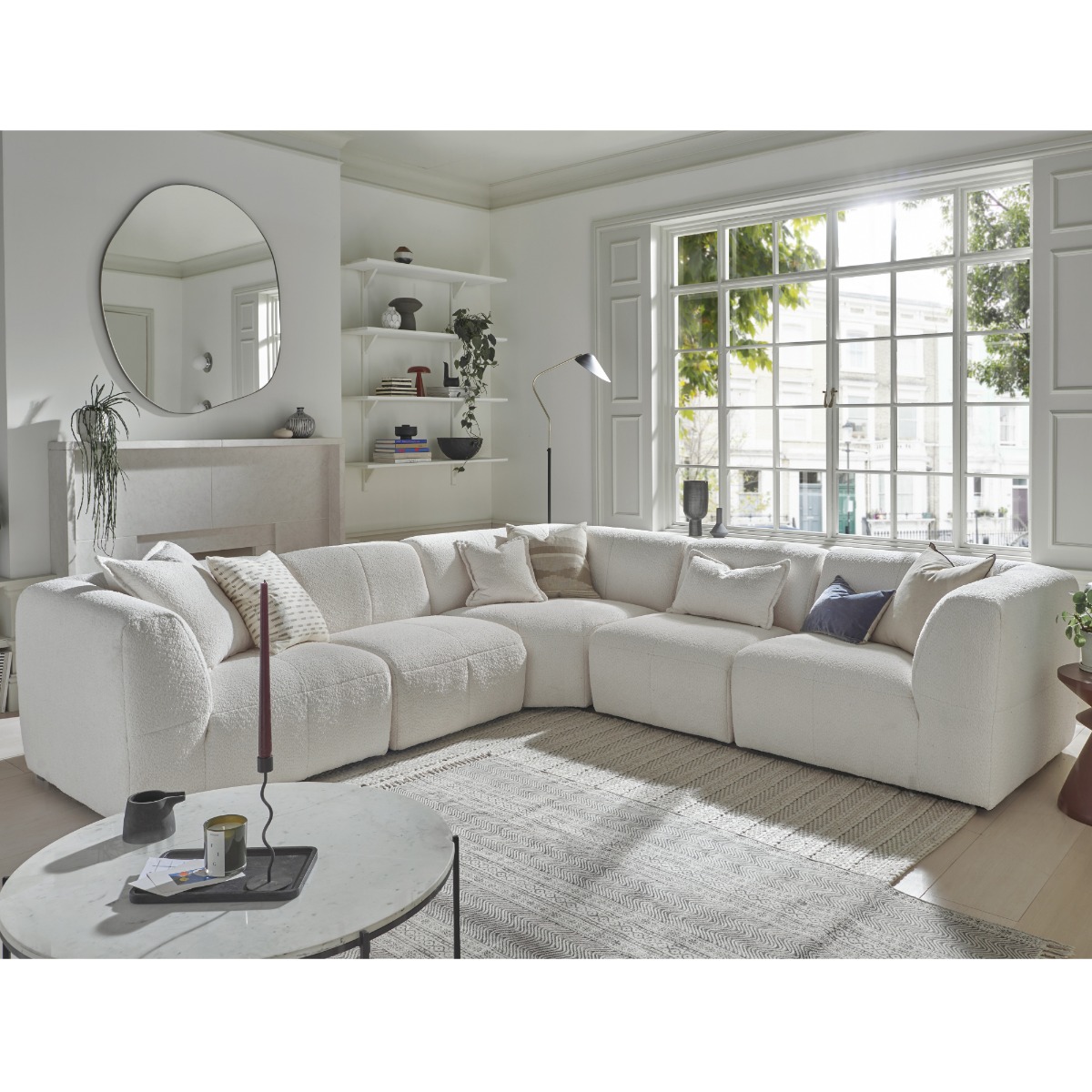 Corner Sofa - ESSAOUIRA Fabric 5 Seater Right Hand Facing - Coconut Milk - Edgbaston Living