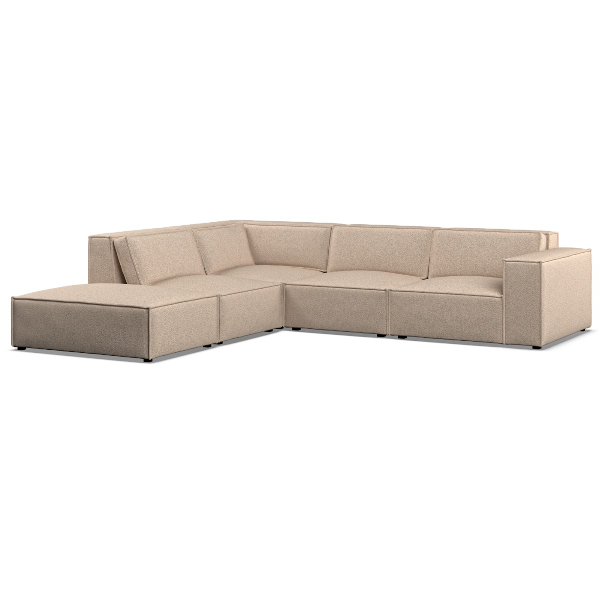 Corner Sofa - LUCCA Fabric 5 Seater Right Hand Facing Beige - Footstool End - Edgbaston Living
