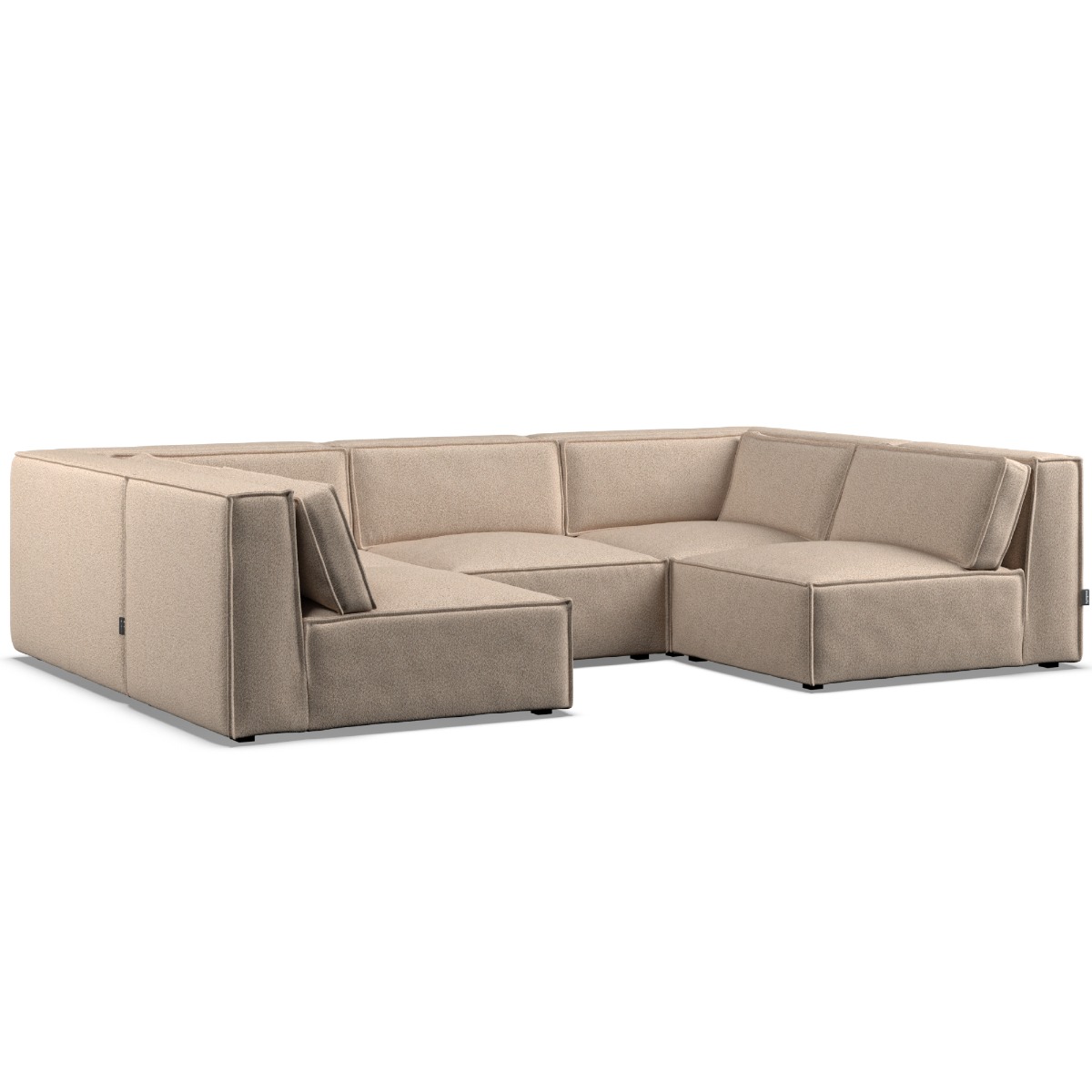 Corner Sofa - LUCCA Fabric 5 Seater U Shaped Beige - Open End - Edgbaston Living
