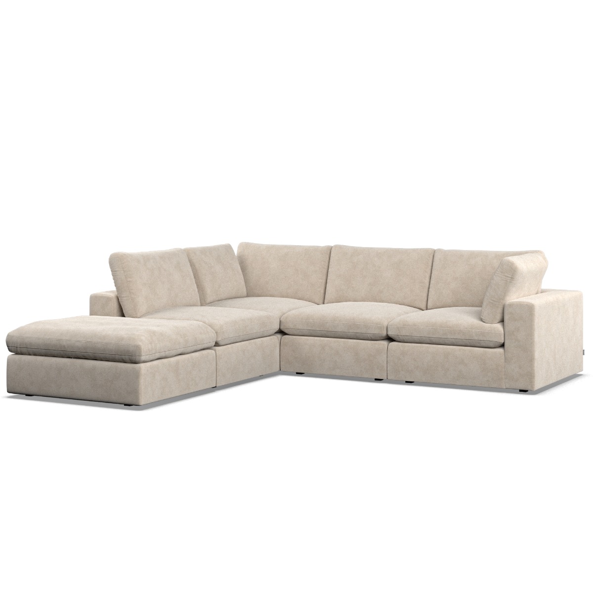 Corner Sofa - OBLAK Fabric 4 Seater Right Hand Facing Eggshell - Footstool End - Edgbaston Living