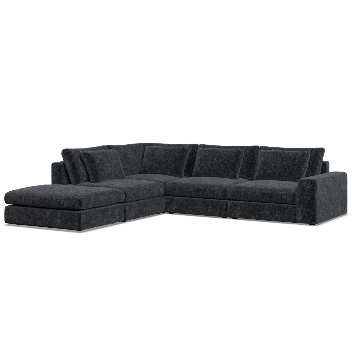 Corner Sofa - SOVA Fabric 4 Seater Right Hand Facing Footstool End - Black - Edgbaston Living