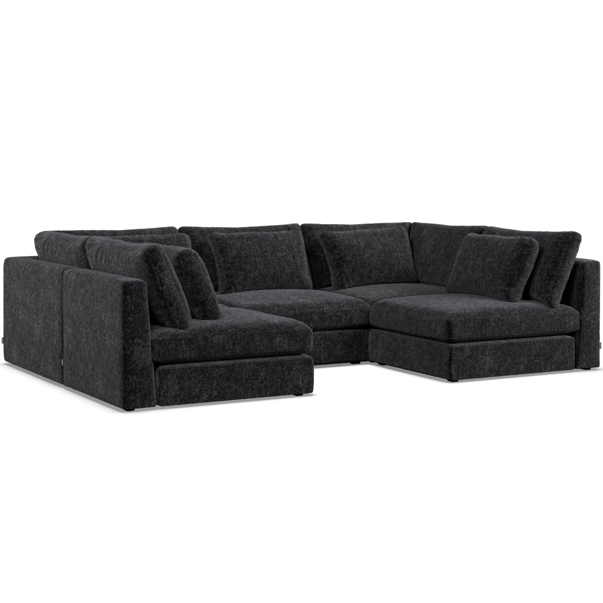 Corner Sofa - SOVA Fabric 5 Seater U Shaped Black - Open End - Edgbaston Living