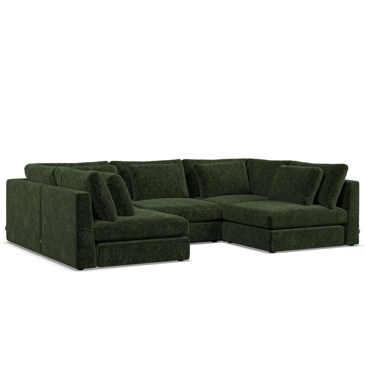 Corner Sofa - SOVA Fabric 5 Seater U Shaped Bottle Green - Open End - Edgbaston Living