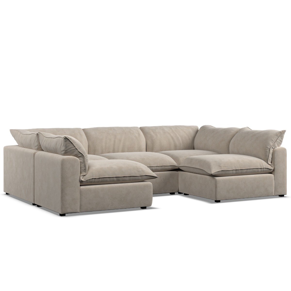 Corner Sofa - PUEBLA Fabric 5 Seater U Shaped Eggshell - Open End - Edgbaston Living