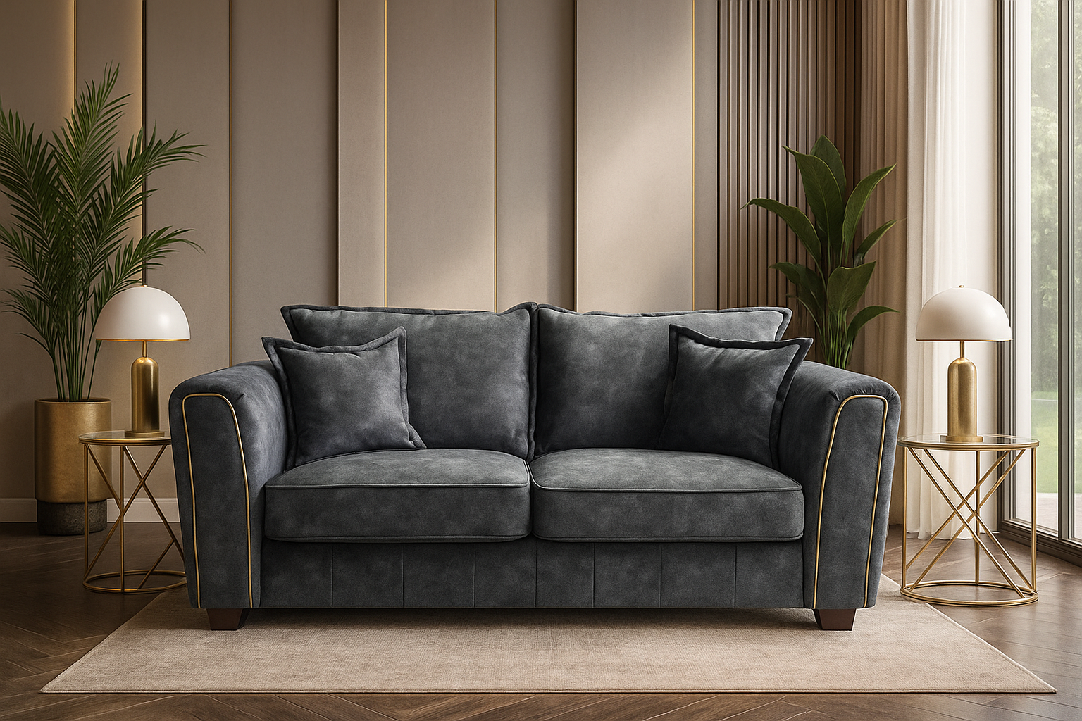 SOLARAE Fabric 2 Seater Sofa - Black - Sofa So Good