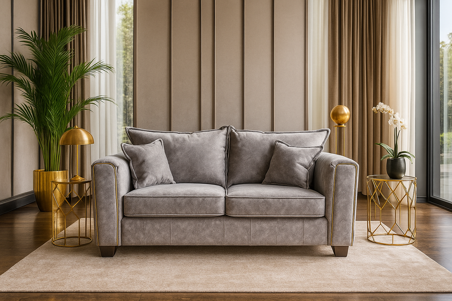SOLARAE Fabric 2 Seater Sofa - Grey - Sofa So Good