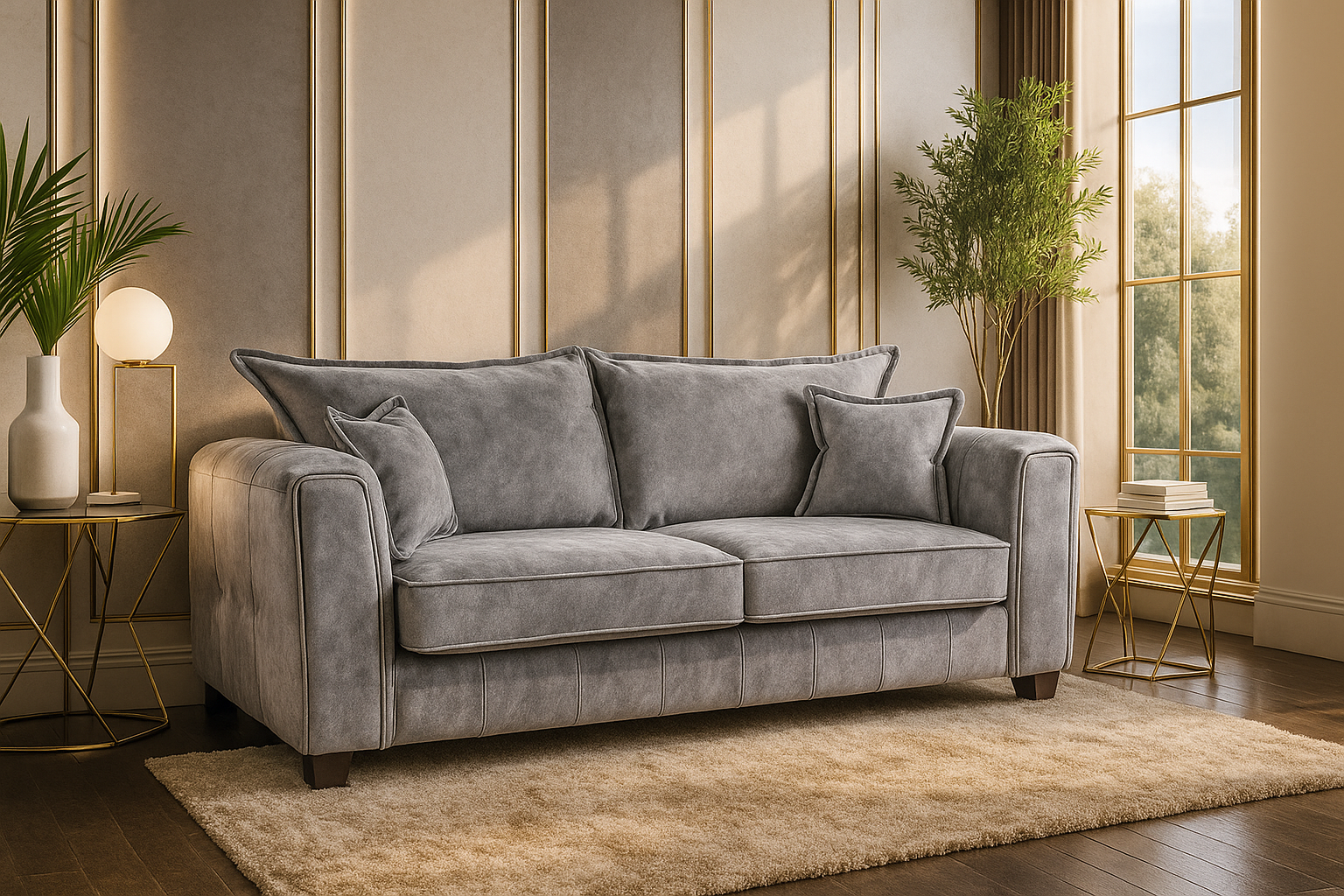 SOLARAE Fabric 3 Seater Sofa - Grey - Sofa So Good