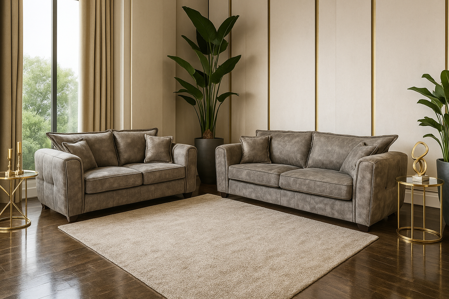 SOLARAE Fabric 3 and 2 Seater Sofa Set - Brown - Sofa So Good