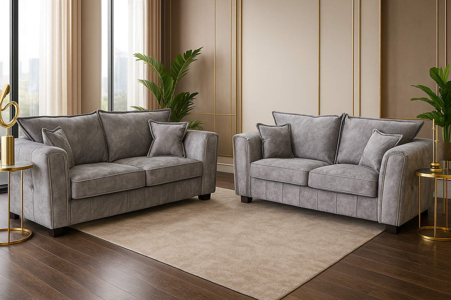 SOLARAE Fabric 3 and 2 Seater Sofa Set - Grey - Sofa So Good