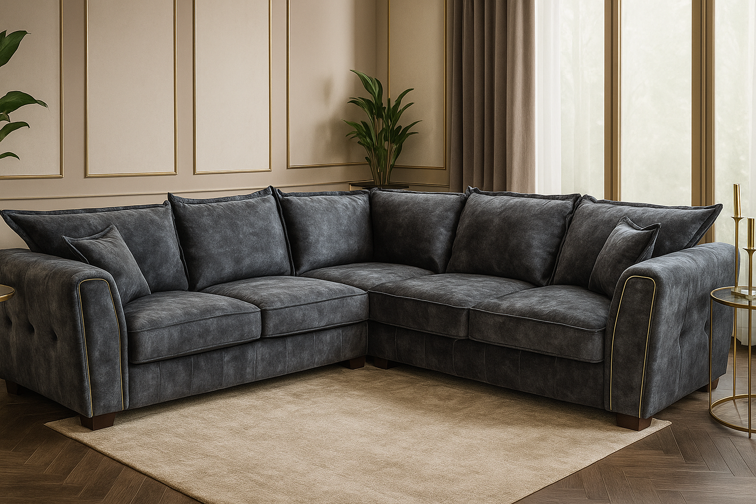 SOLARAE Fabric 5 Seater L Shaped Corner Sofa - Black - Sofa So Good