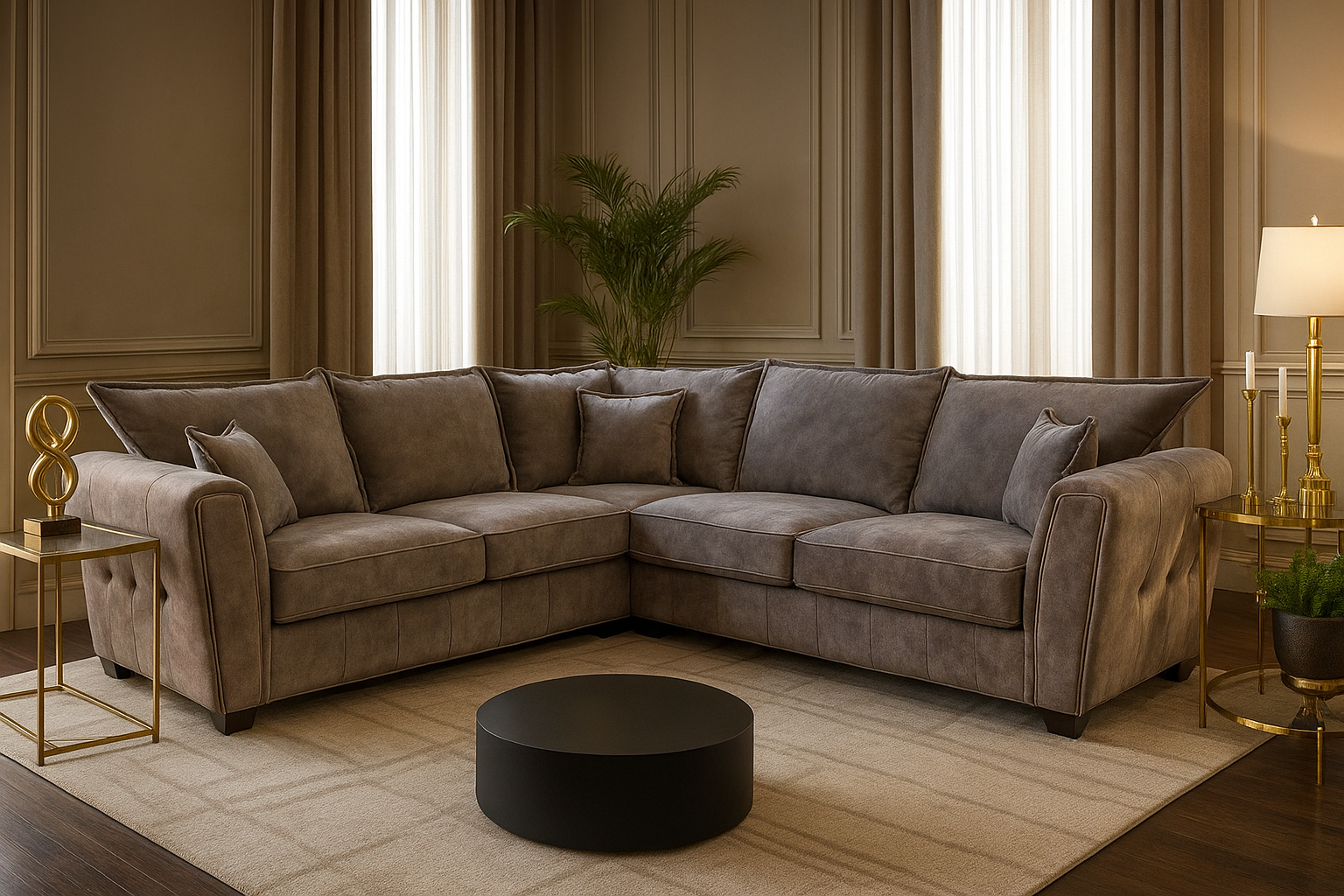 SOLARAE Fabric 5 Seater L Shaped Corner Sofa - Brown - Sofa So Good