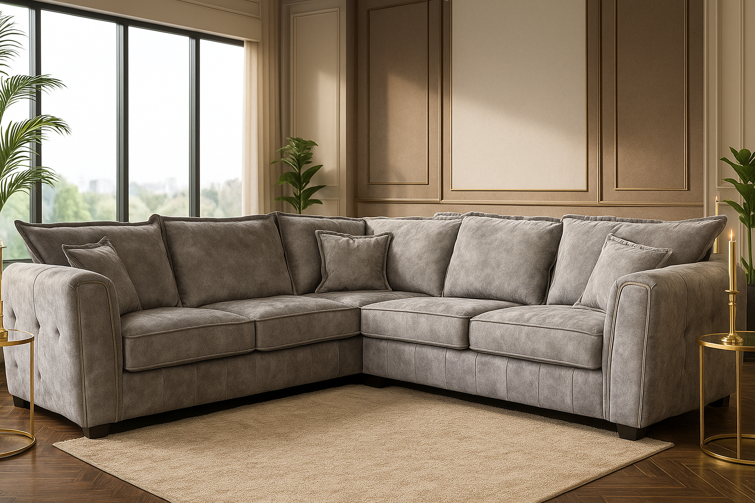 SOLARAE Fabric 5 Seater L Shaped Corner Sofa - Grey - Sofa So Good