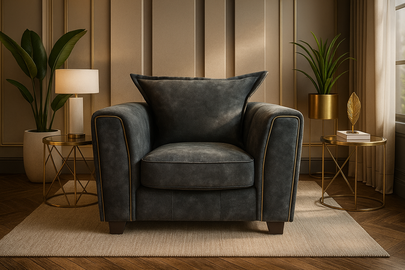 SOLARAE Fabric Single Sofa Armchair - Black - Sofa So Good