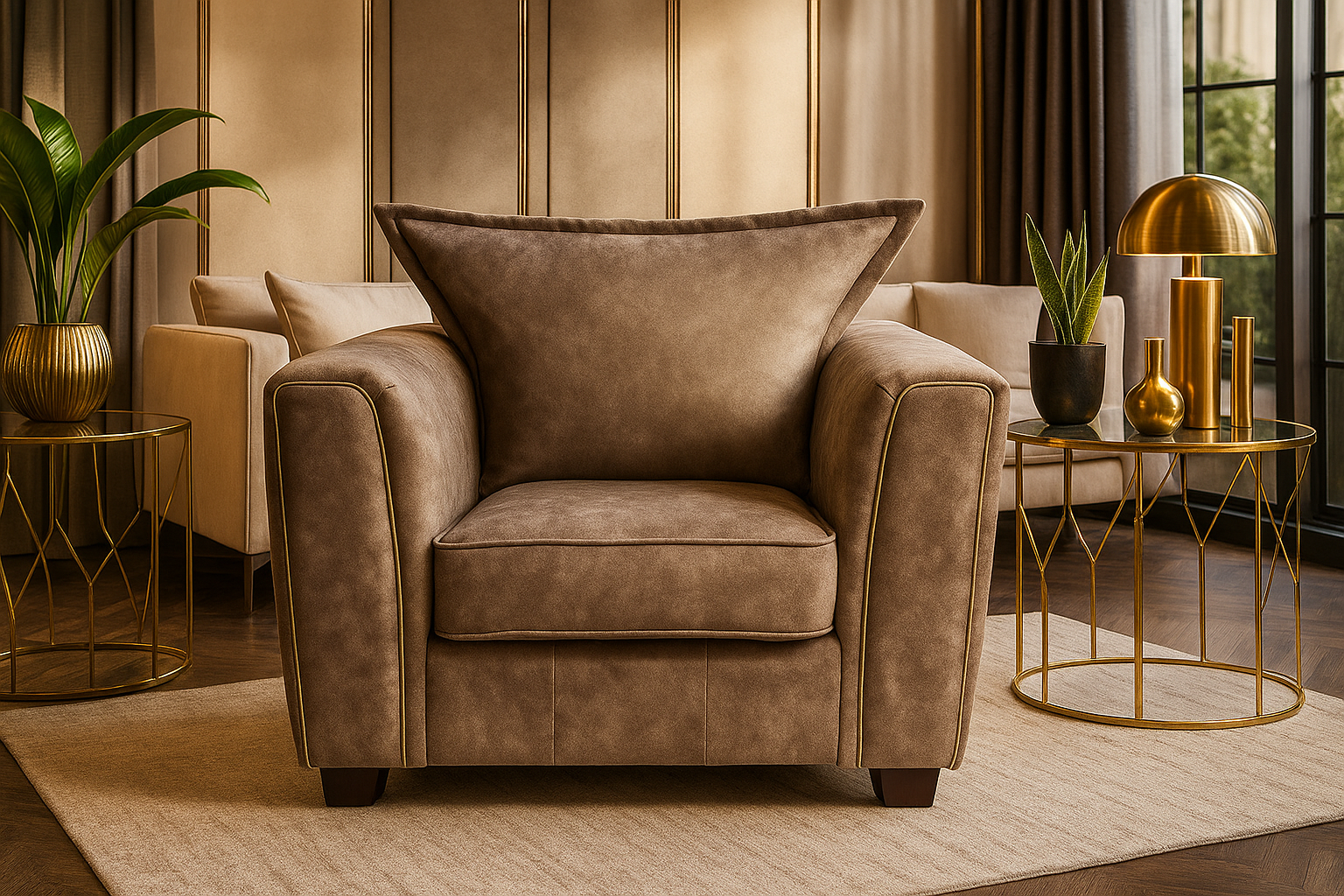 SOLARAE Fabric Single Sofa Armchair - Brown - Sofa So Good