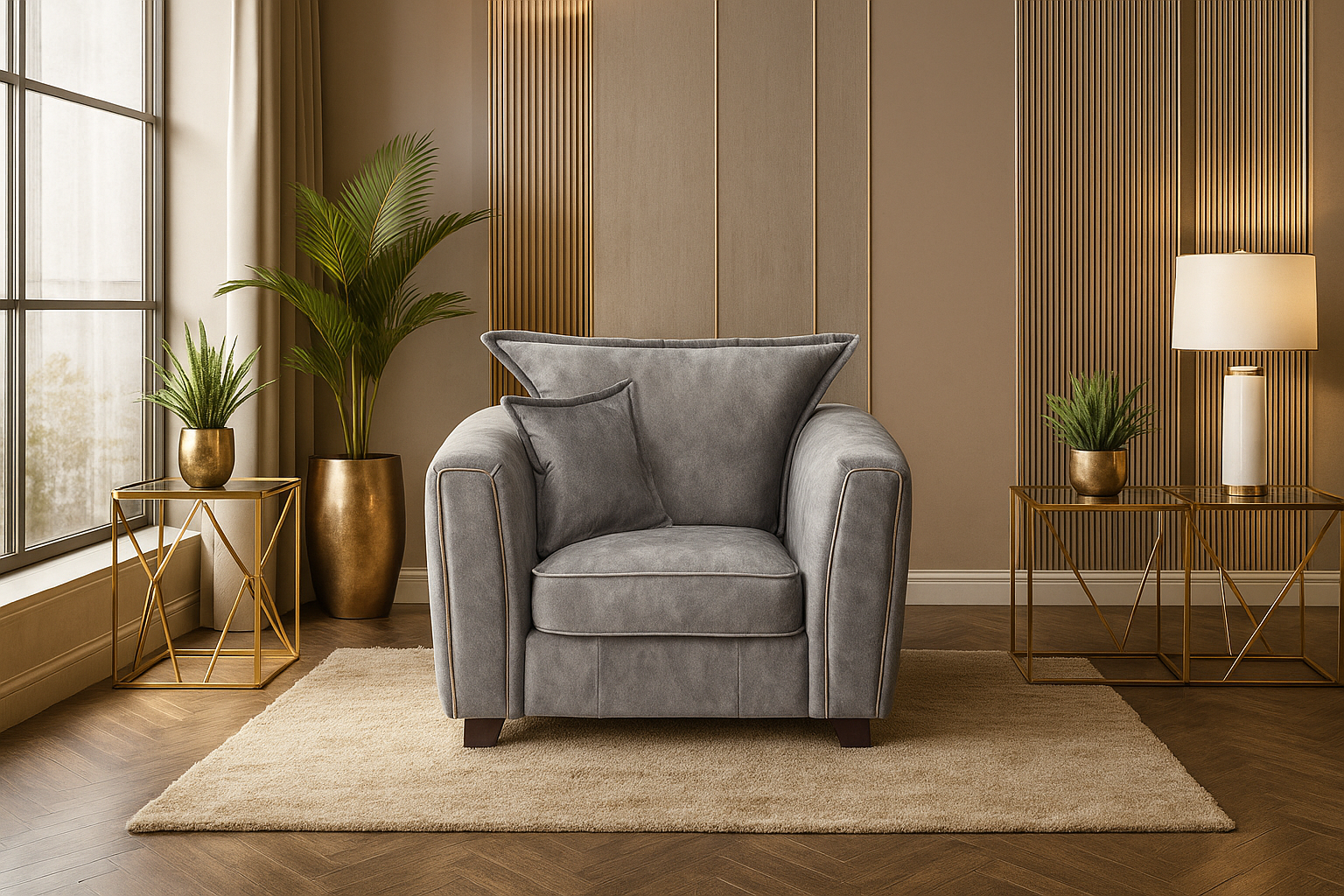 SOLARAE Fabric Single Sofa Armchair - Grey - Sofa So Good
