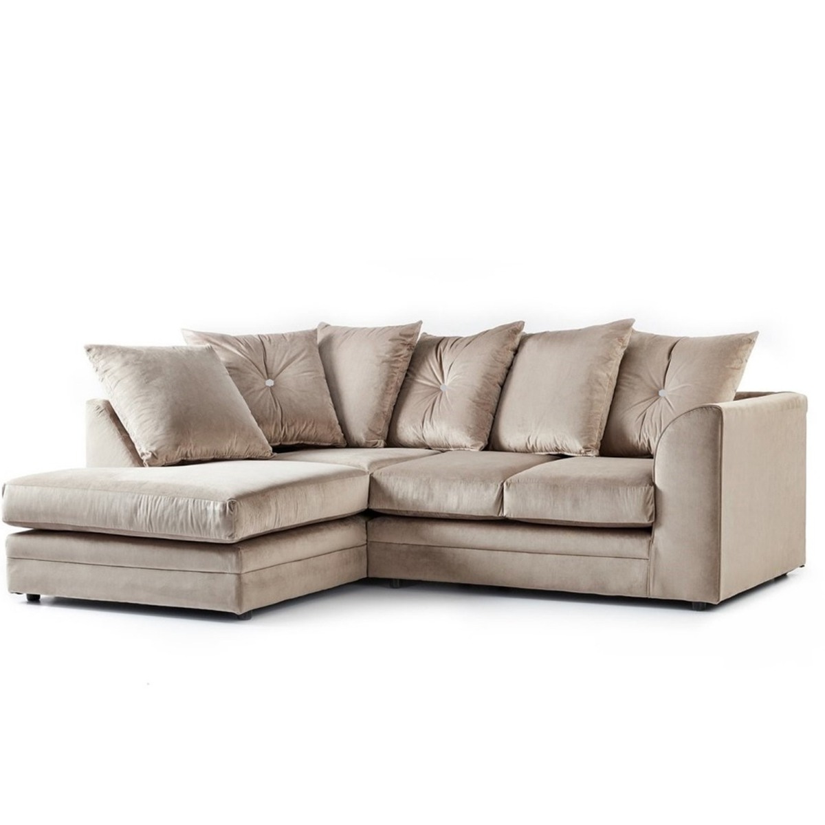 SORRETTO Velvet 4 Seater L Shaped Scatterback Corner Sofa - Mink, Left Hand Facing - Home Done