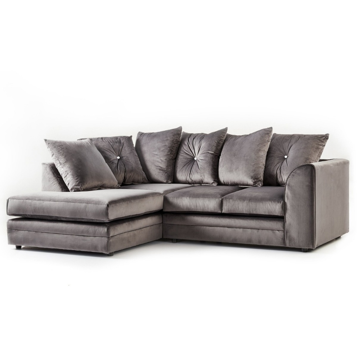 SORRETTO Velvet 4 Seater L Shaped Scatterback Corner Sofa - Grey, Left Hand Facing - Home Done