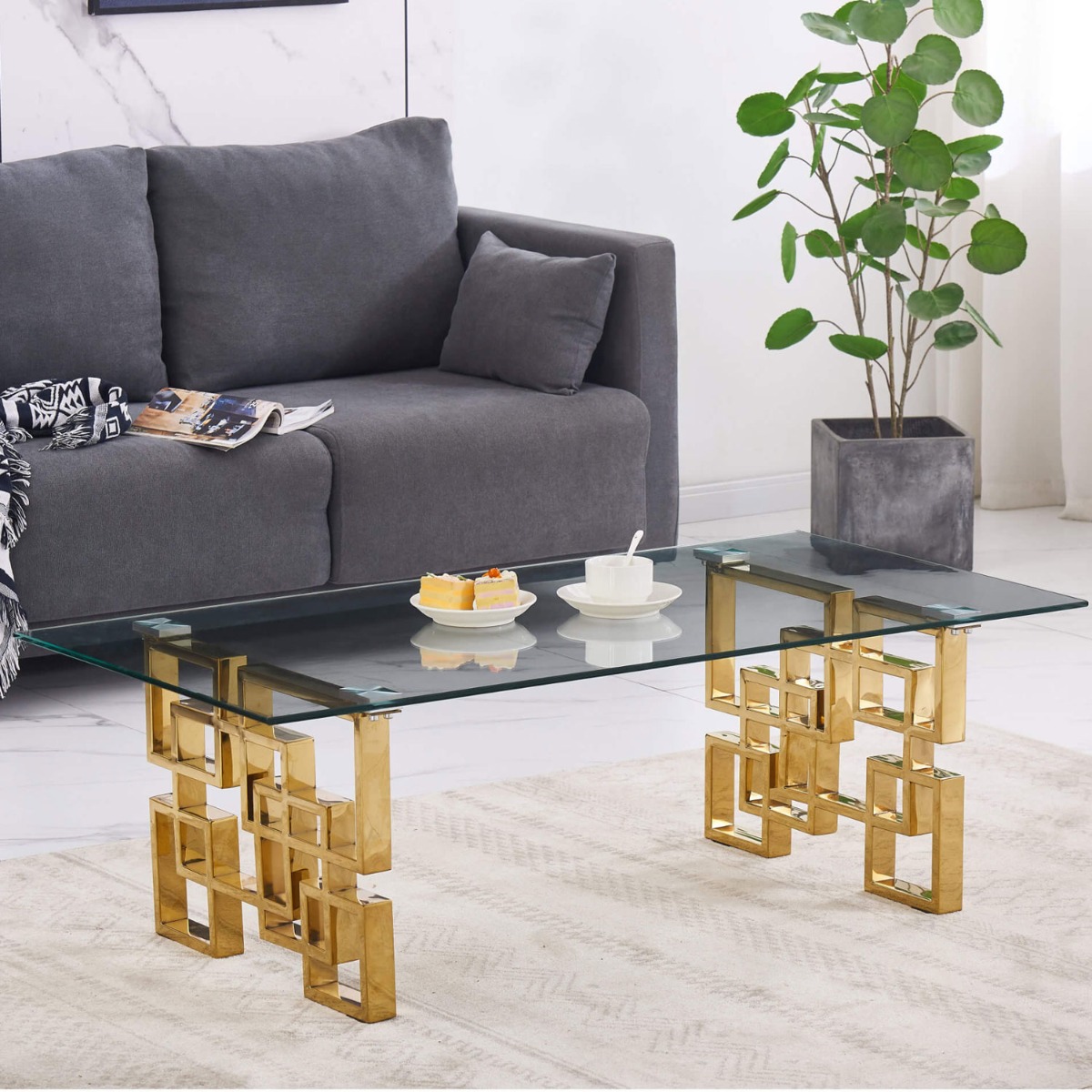 Comet Carter Coffee Table Clear Glass with Gold Legs - Sigrid Mills