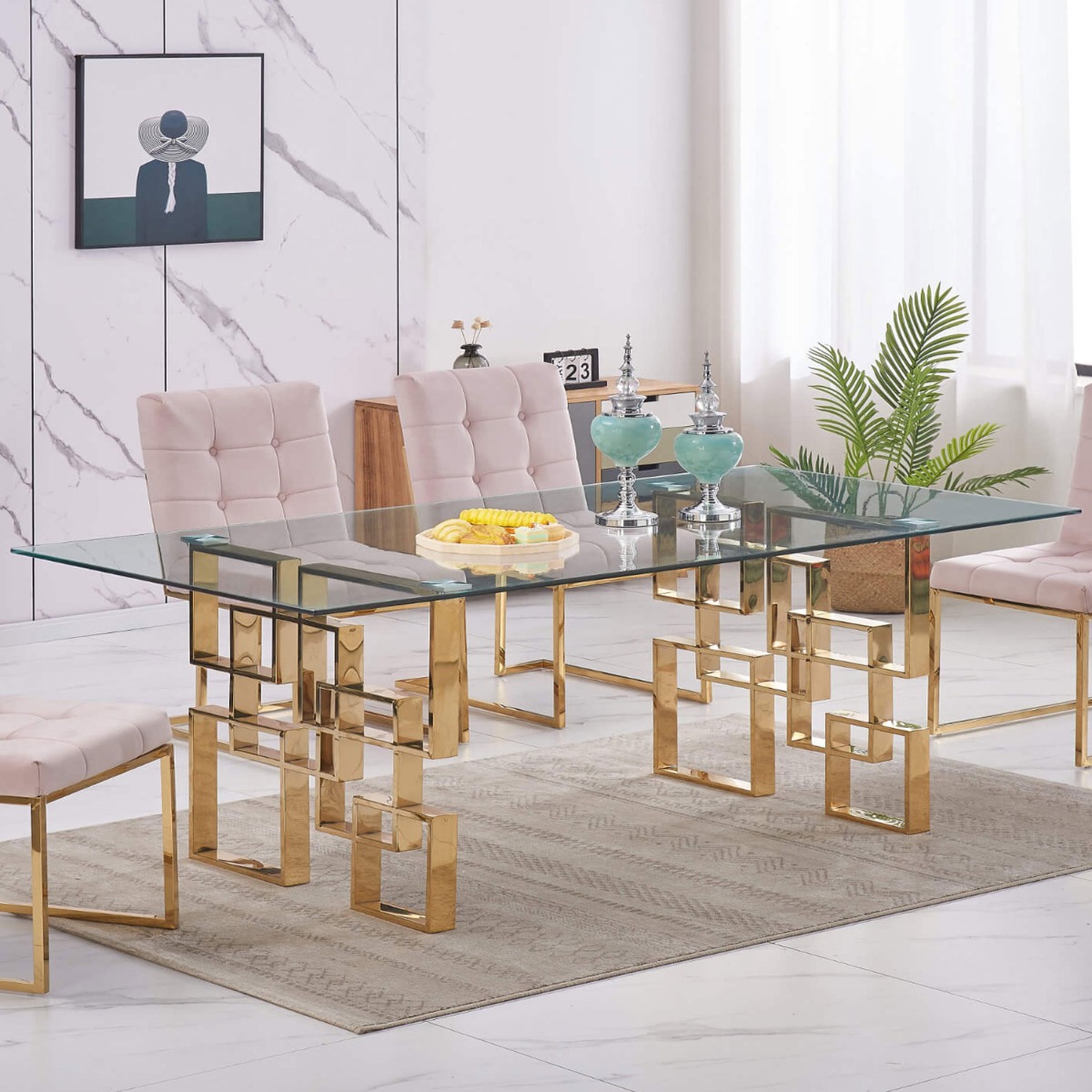 Comet Carter Dining Table Clear Glass with Gold Legs - Sigrid Mills