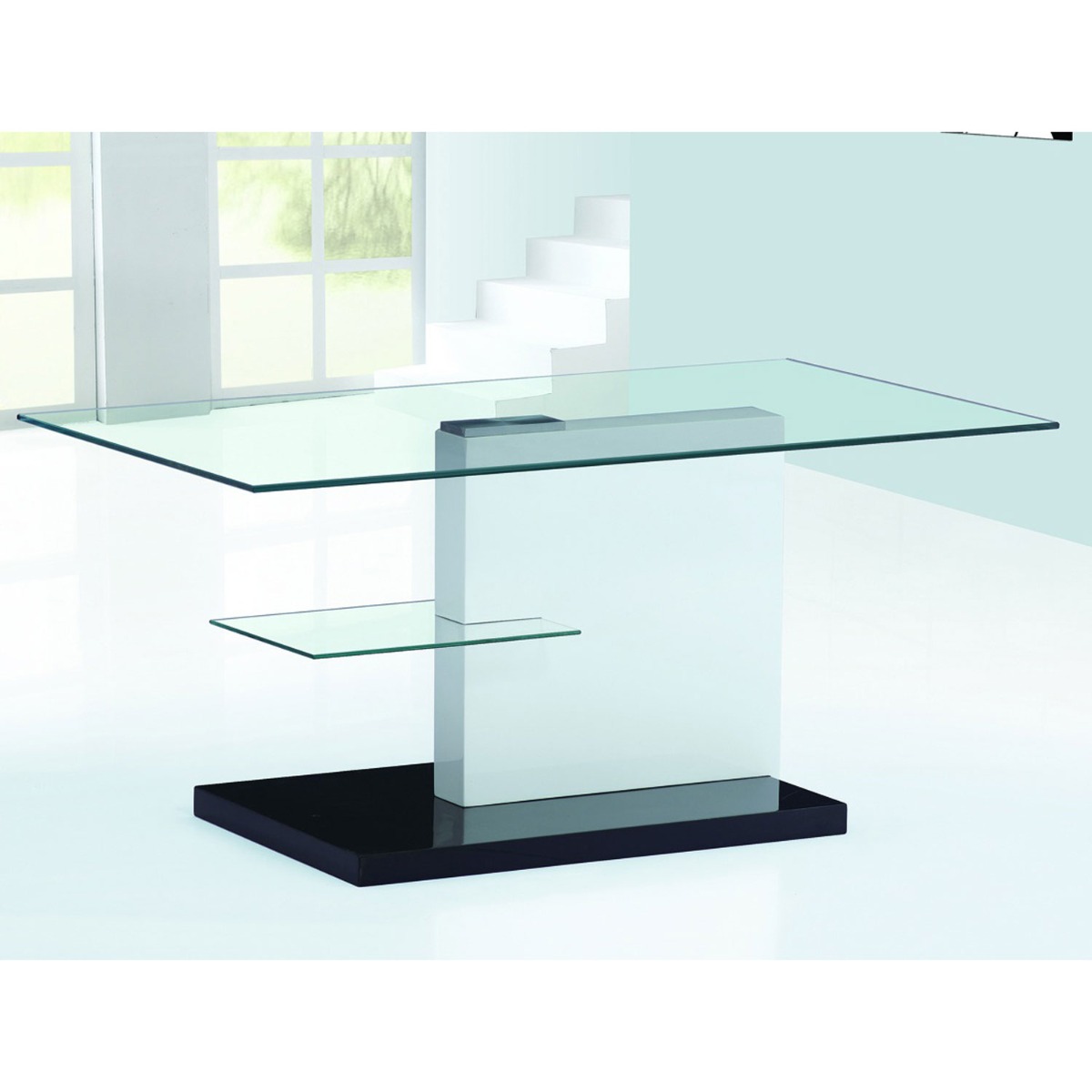 Eliana Esme White High Gloss Coffee Table with Black HG Base - Sigrid Mills