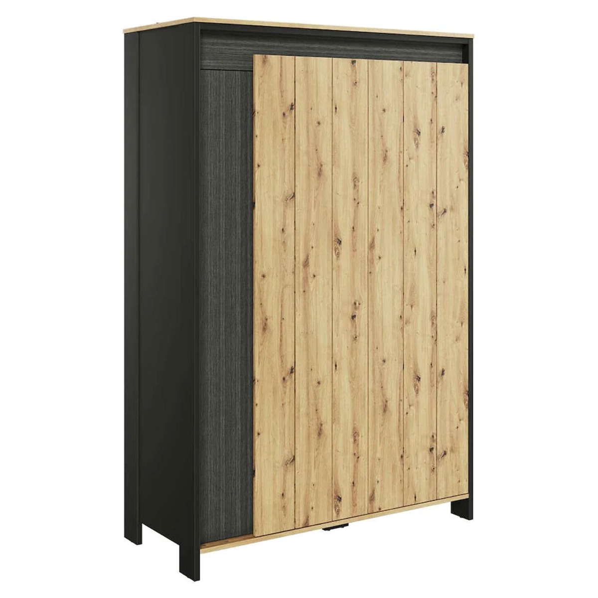 SPRINGHILL 3 Door Wardrobe Medium Oak and Black Matt - 123cm - Art Nest