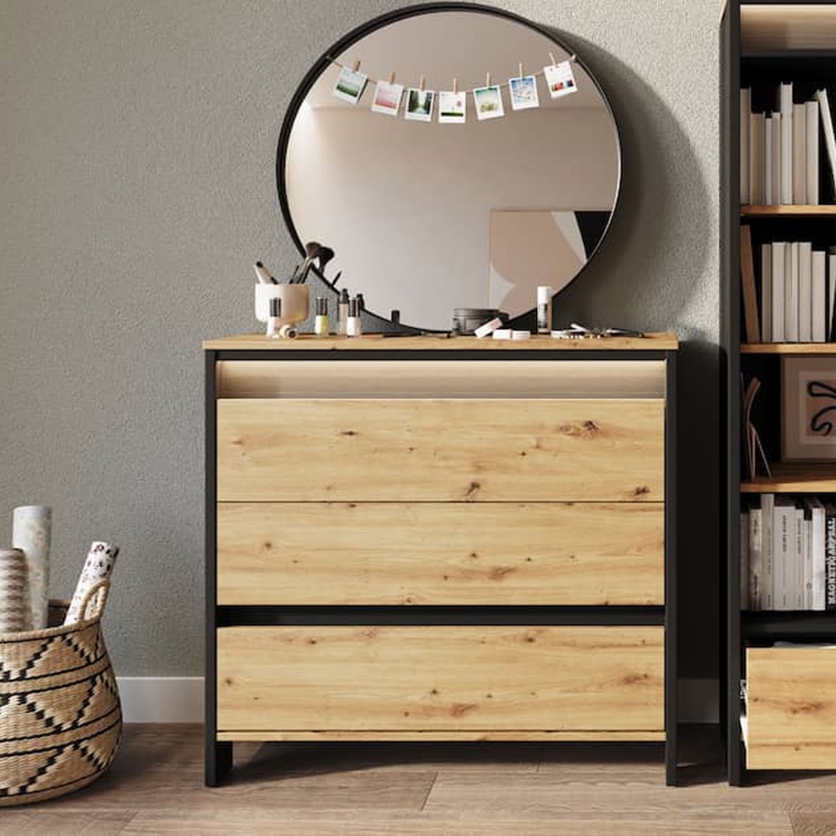 SPRINGHILL Oak Finish Chest of Drawers - Large-sized, 3 Drawers - Art Nest
