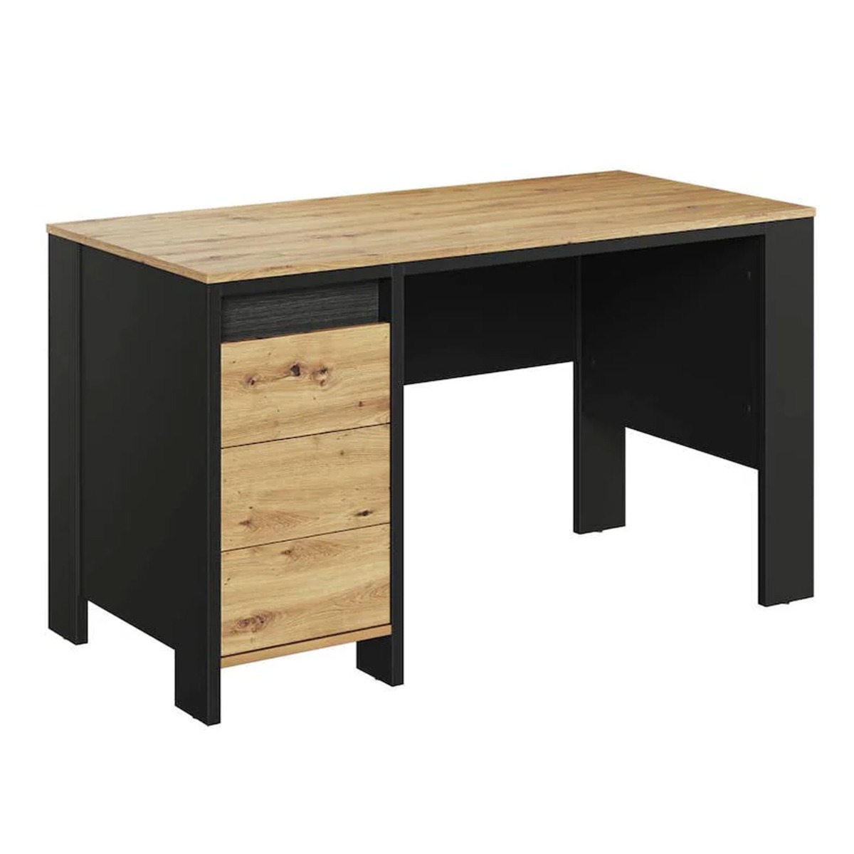 Naxon Wing Desk with Drawer - Oak and Black - Art Nest