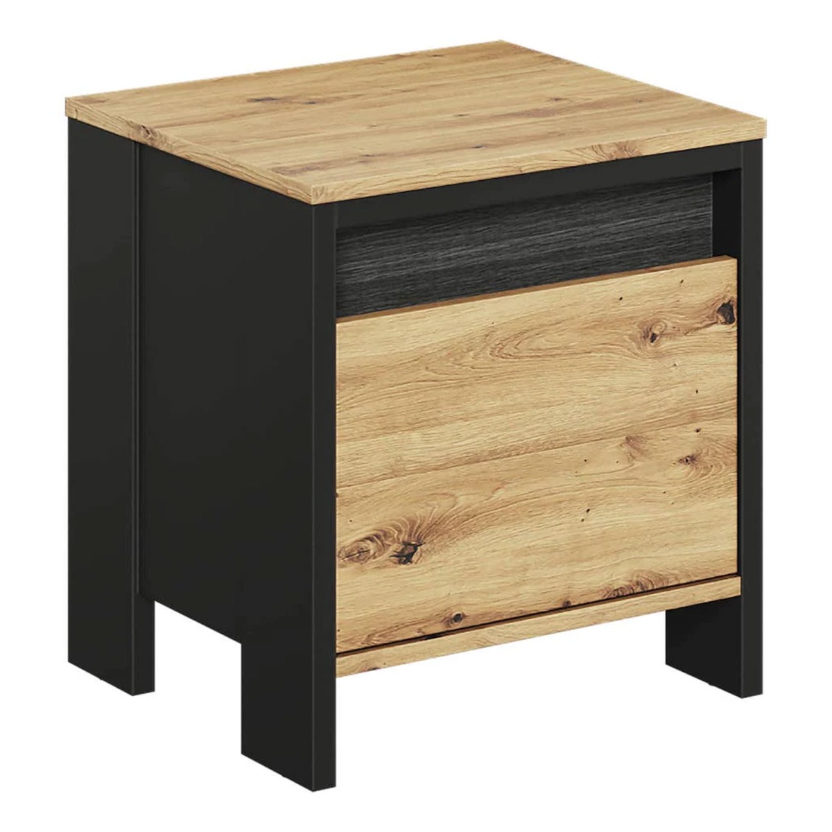 Bedside Table - NAXON Nightstand Oak Artisan and Black Matt 45cm - Art Nest