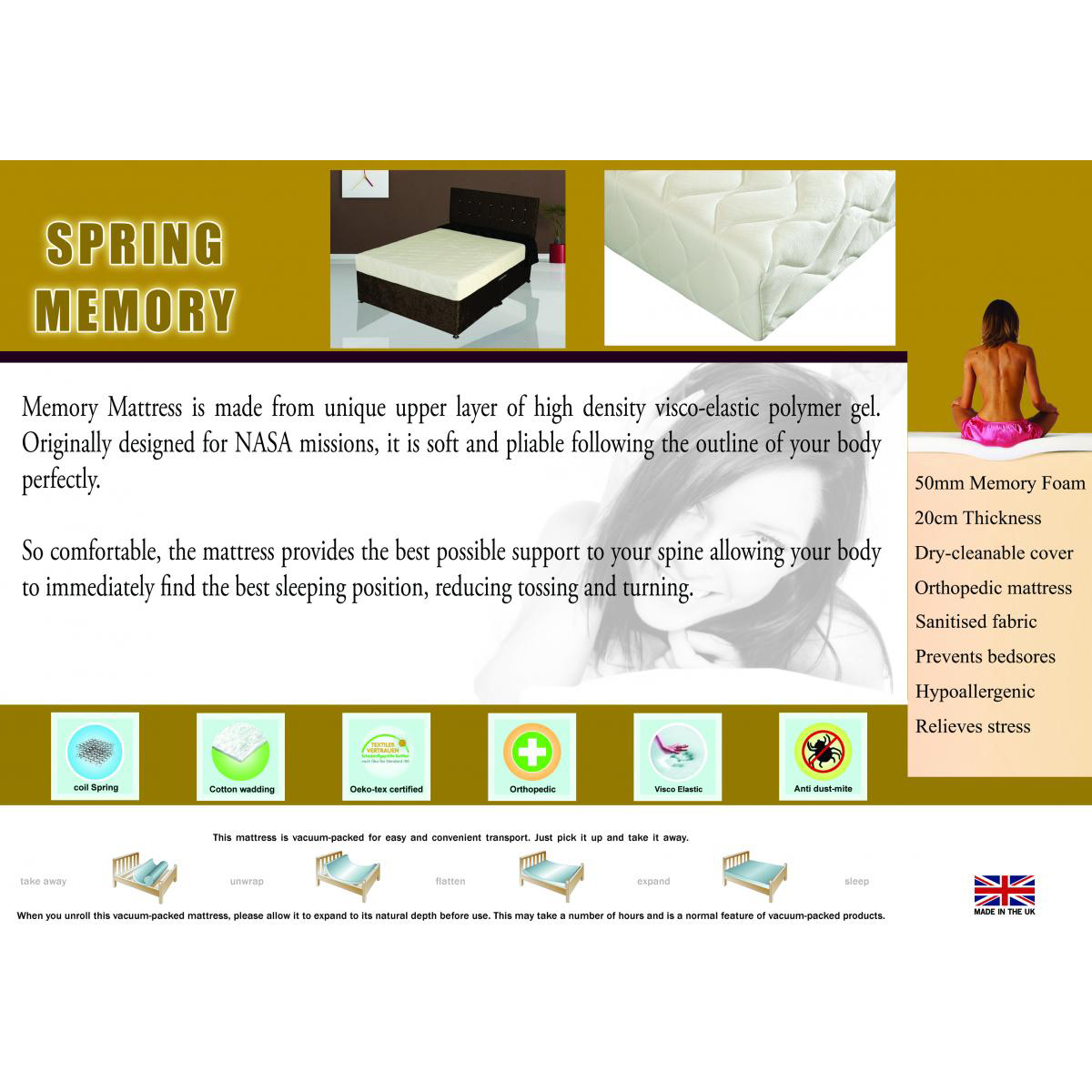 Torfaen Orthopedic Memory Spring Mattress - 4ft Small Double - Sigrid Mills