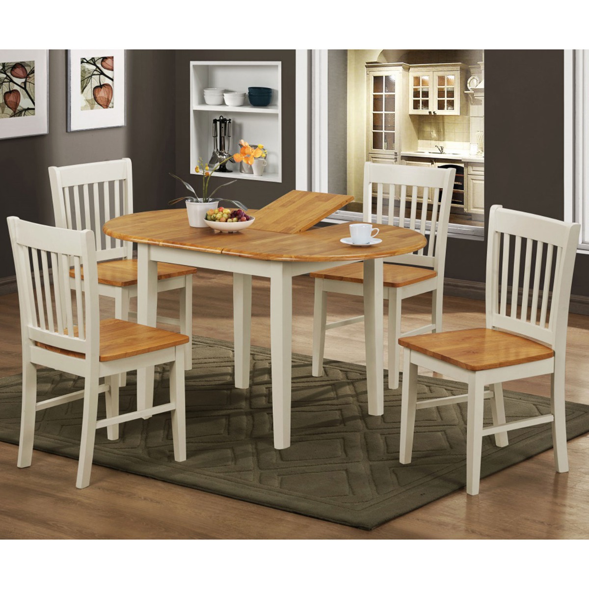 Ronan Remington Extending Dining Set with 4 Chairs - Natural and White - Sigrid Mills