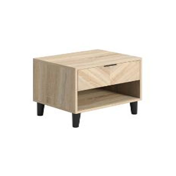 Aadhav Classic Chevron Pattern Bedside Cabinet with Drawer - Oak Finish - Leeds Plywood
