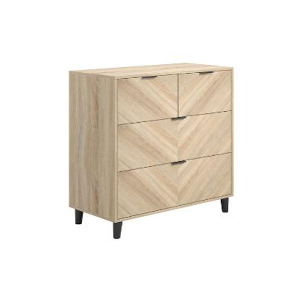 STONEHAVEN Oak Finish Chest of Drawers - Medium-sized, 4 Drawers - Leeds Plywood