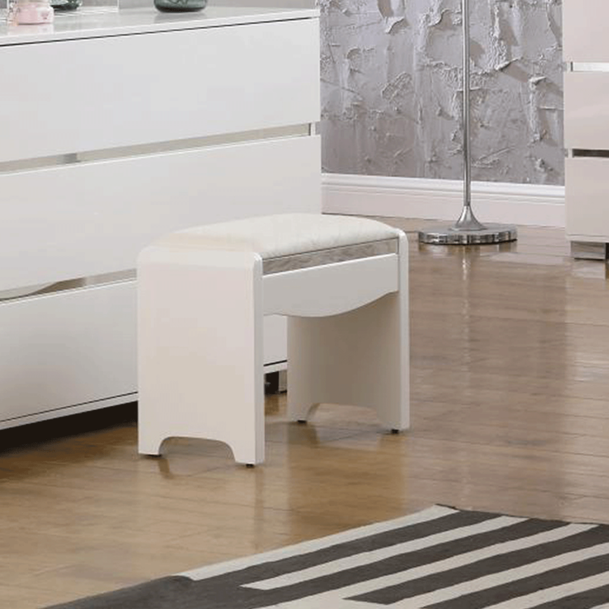 Zinck Stylish High Gloss Vanity Seating Dressing Table Stool - White - Sigrid Mills