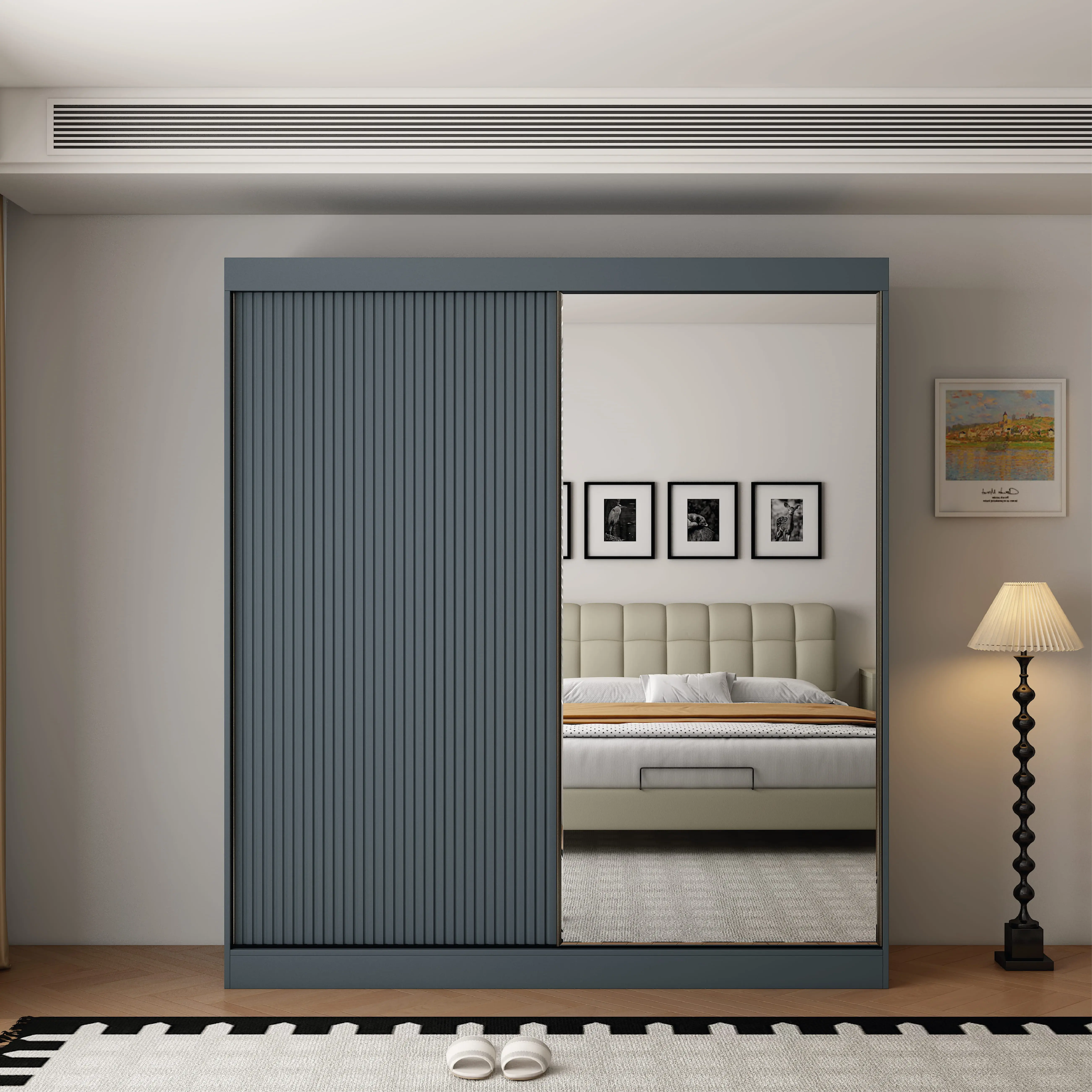 VIENNA 2 Door Mirrored Sliding Wardrobe Dark Grey - 200cm - Wimex Distribution