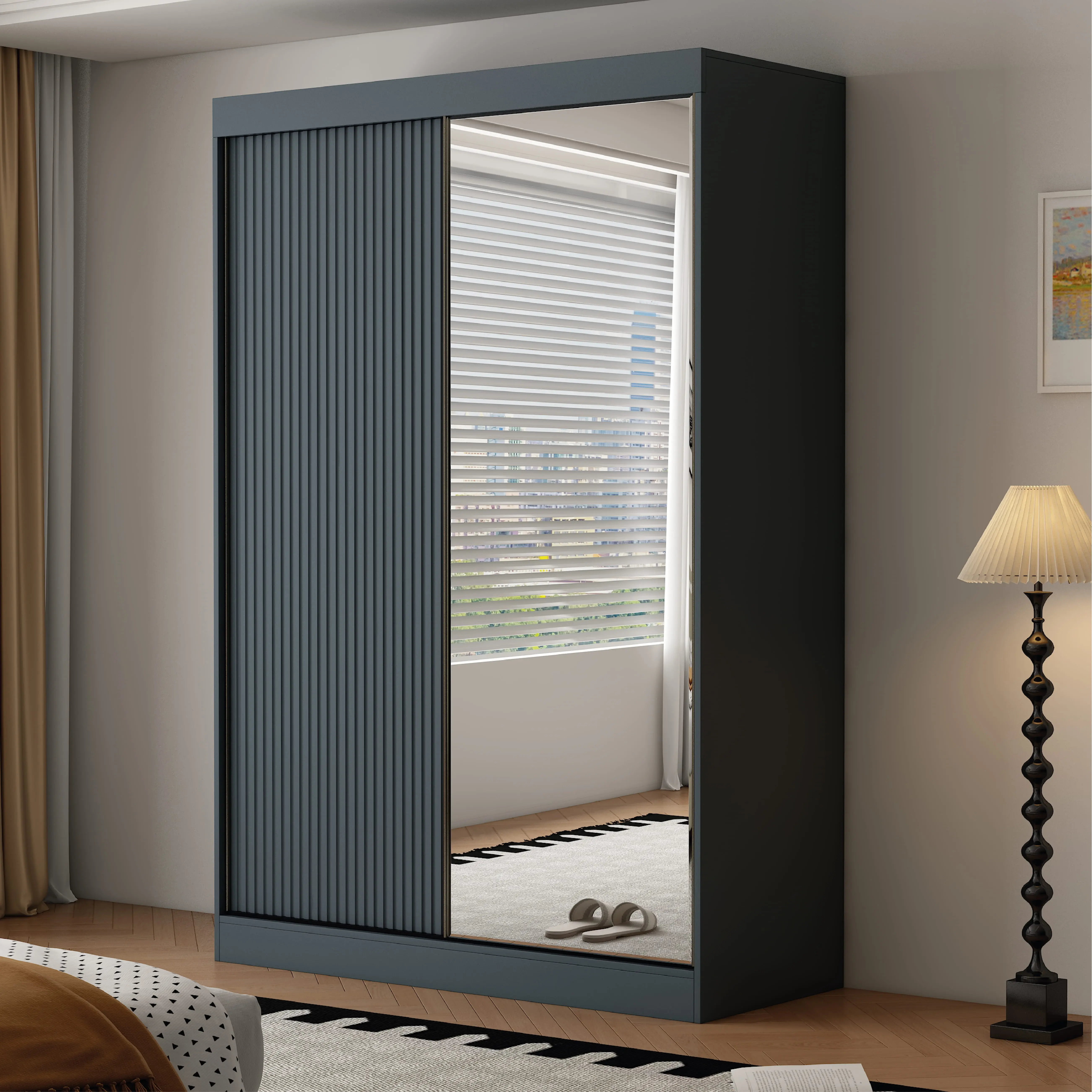 VIENNA 2 Door Mirrored Sliding Wardrobe Dark Grey - 150cm - Wimex Distribution
